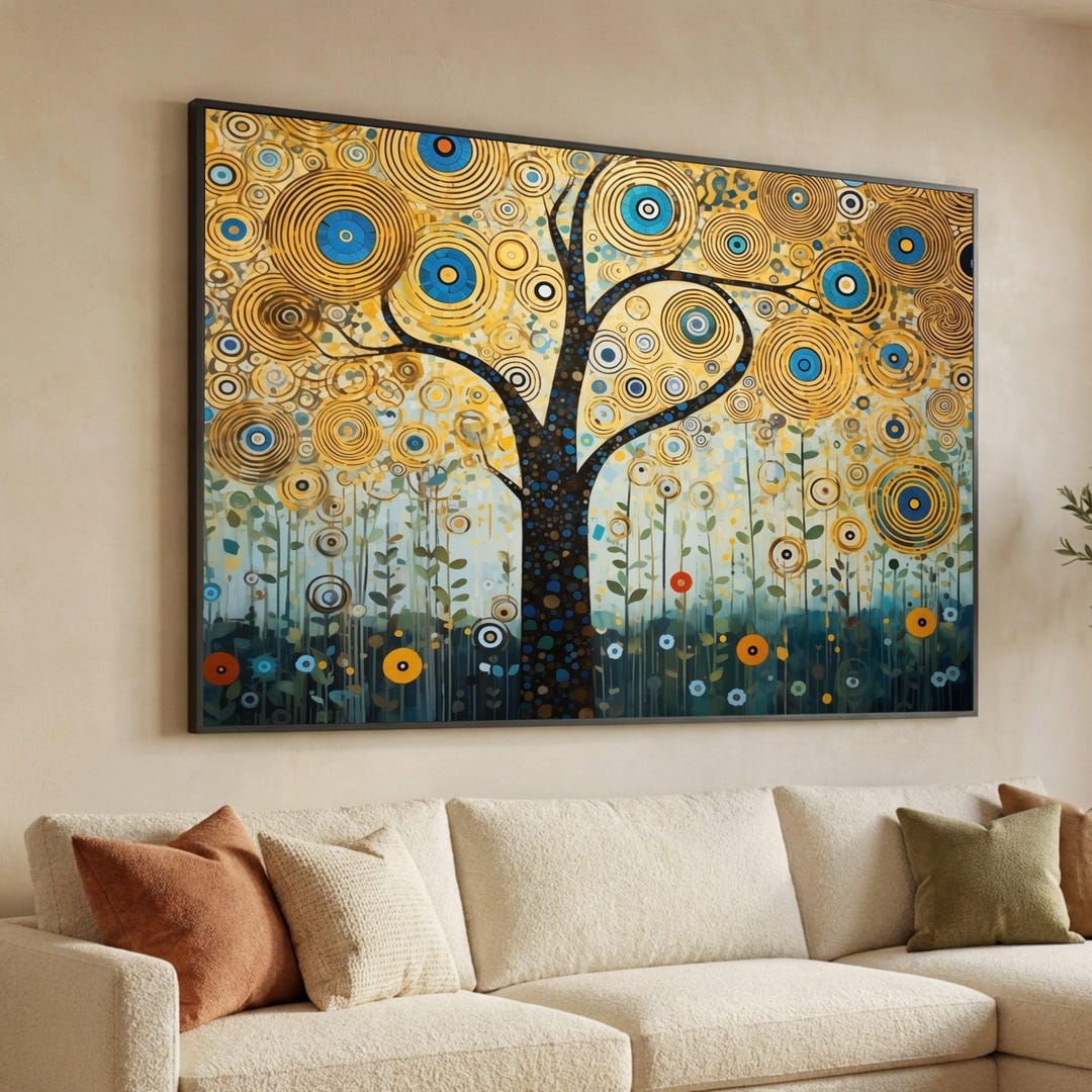 Gustav Klimt Tree of Life Canvas, Abstract Circular Floral Wall Art ...