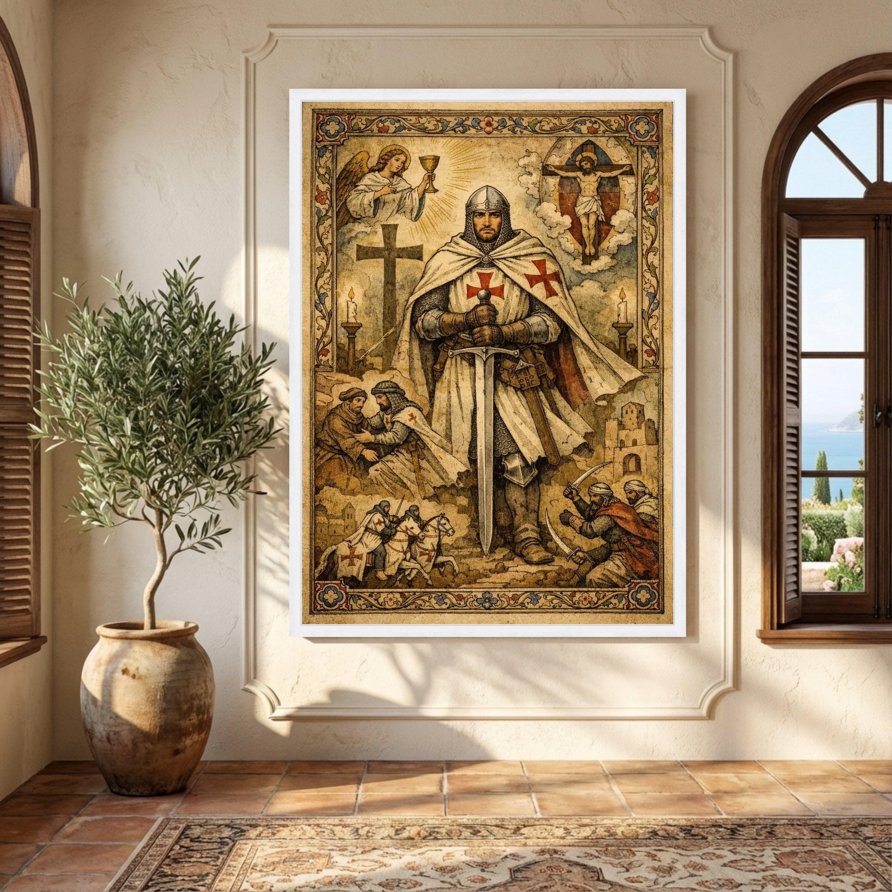 Medieval Crusader Knight Canvas Wall Art, Religious Templar Painting ...