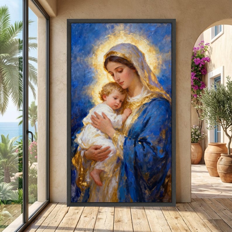 Madonna and Child Canvas Wall Art, Religious Christian Painting, Virgin ...