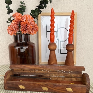 Handmade Wooden Incense Holder | Carved Elephant Inlay Incense Box | Decorative Aromatherapy Burner | Boho Meditation Accessory