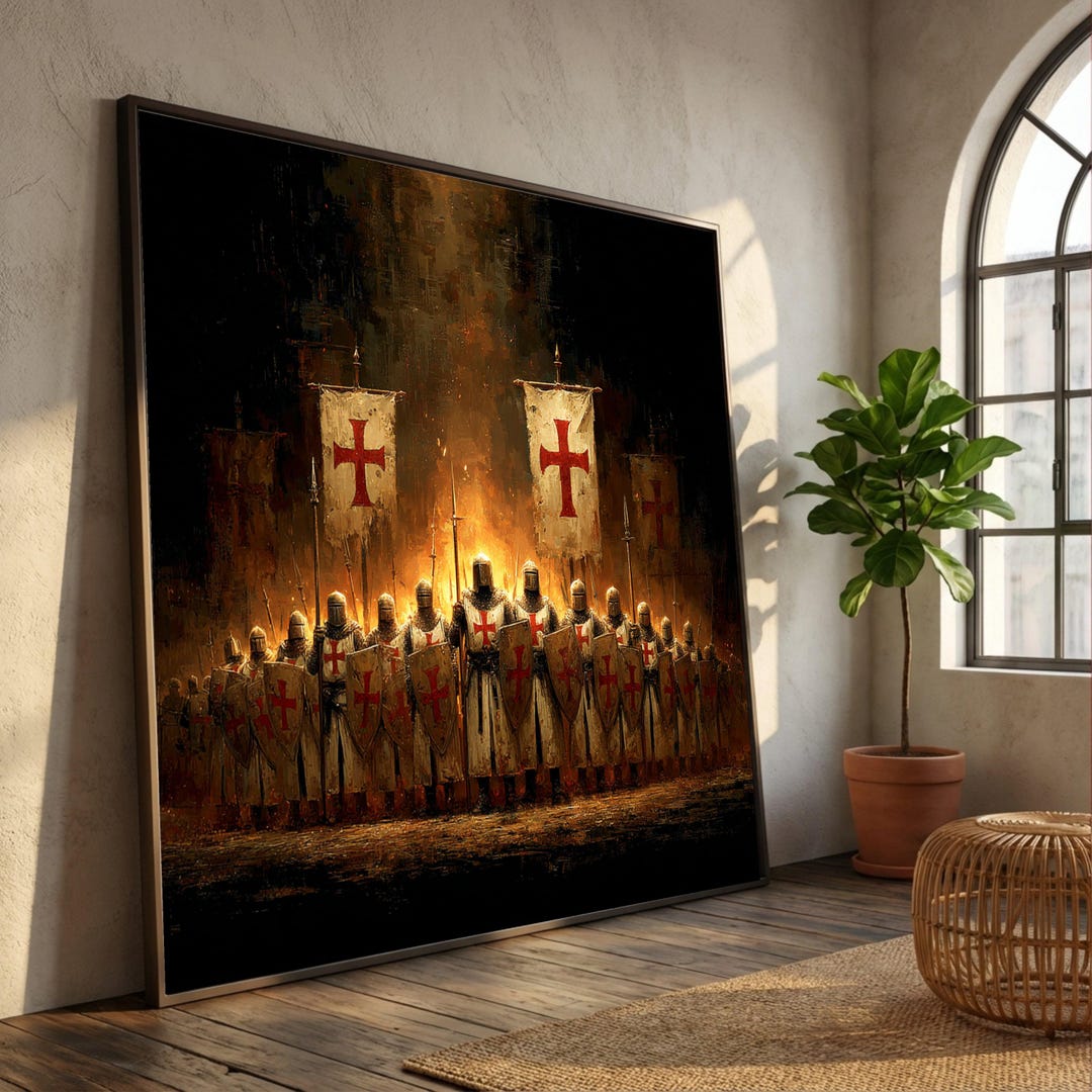 Medieval Knights Templar Canvas Wall Art, Crusader Soldiers With Red ...