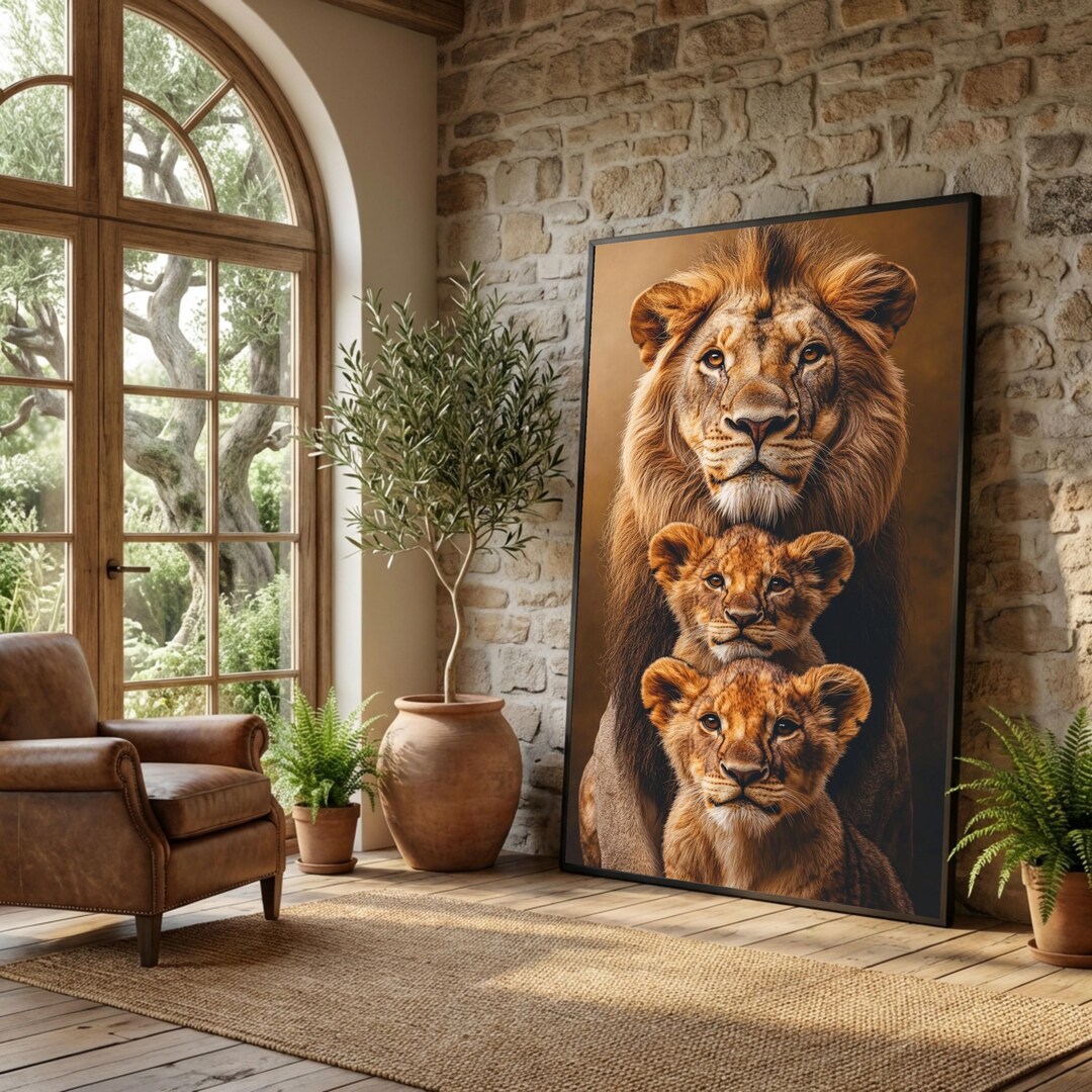 Majestic Lion Family Portrait Canvas, Wildlife Animal Wall Art, Safari ...