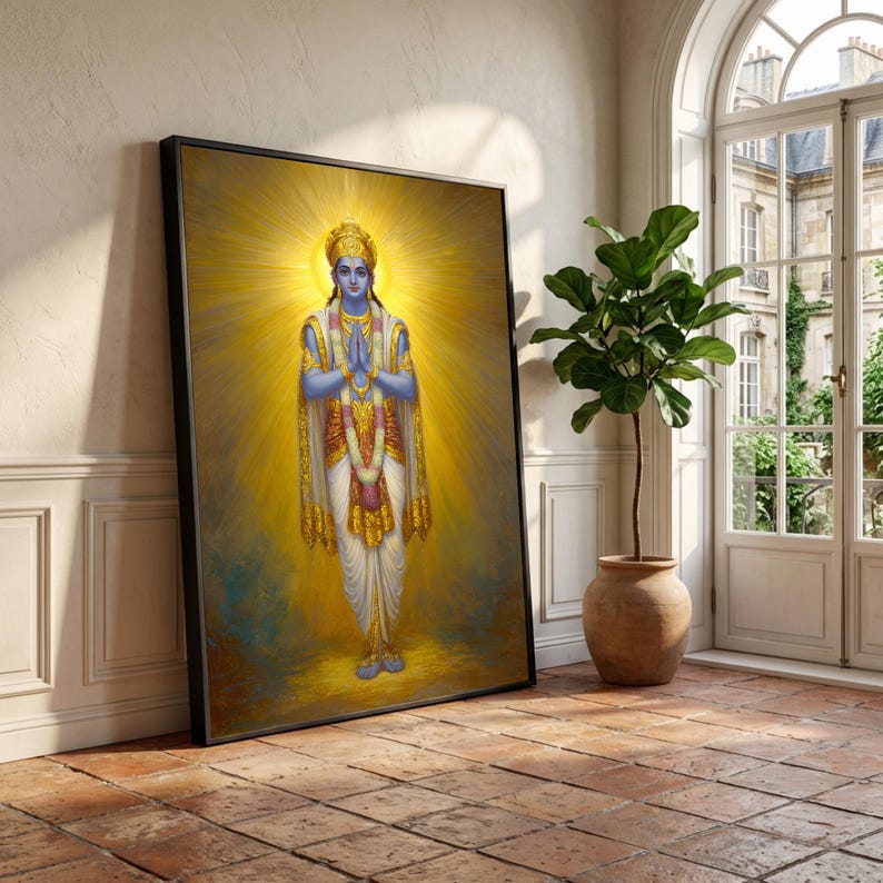 Lord Vishnu Blue Deity Canvas, Hindu God Wall Art, Spiritual Indian ...