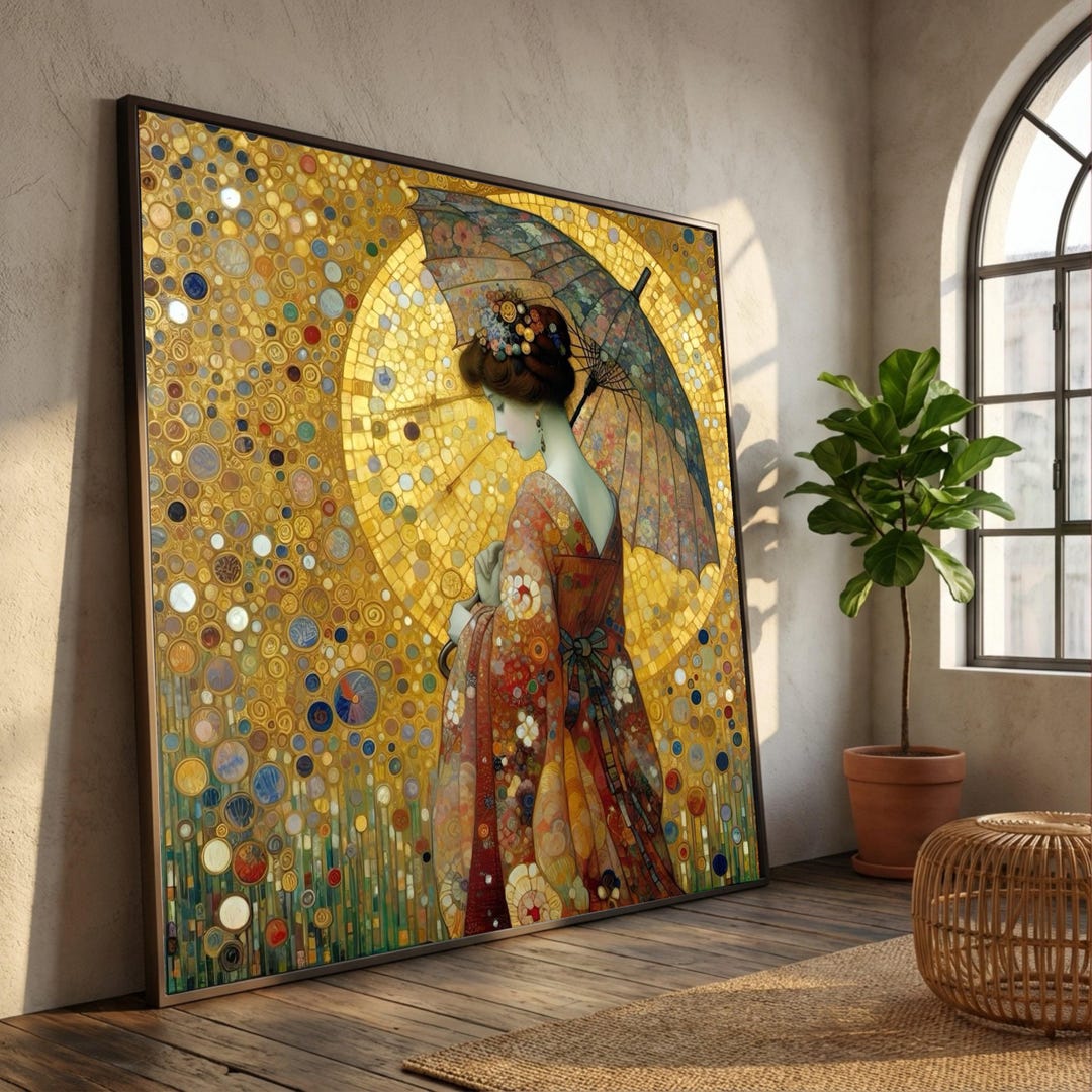 Elegant Woman With Parasol Canvas, Gustav Klimt Style Wall Art ...