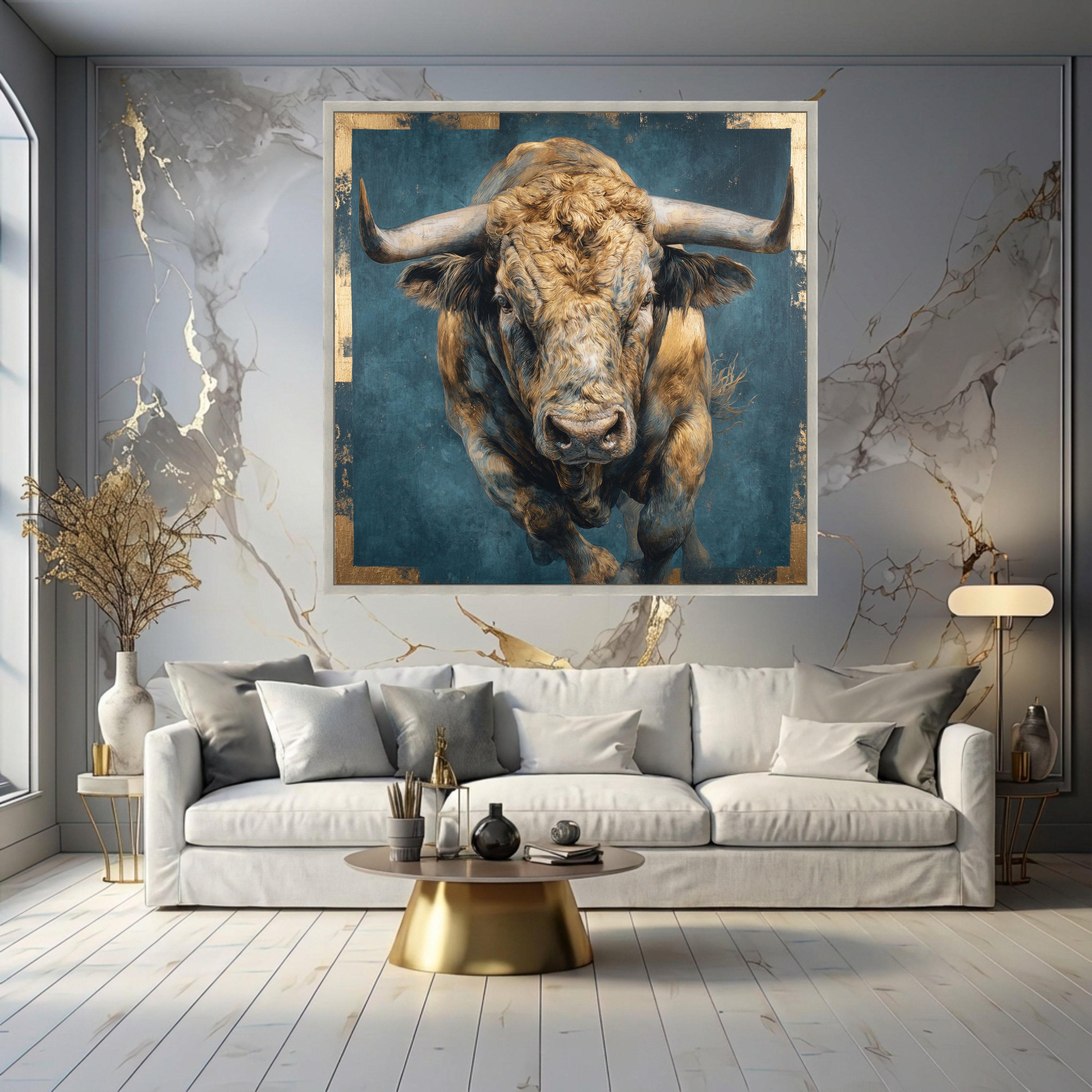 Rustic Bull Powerful Bull Portrait Canvas Wall Art, Rustic Animal Artwork ...