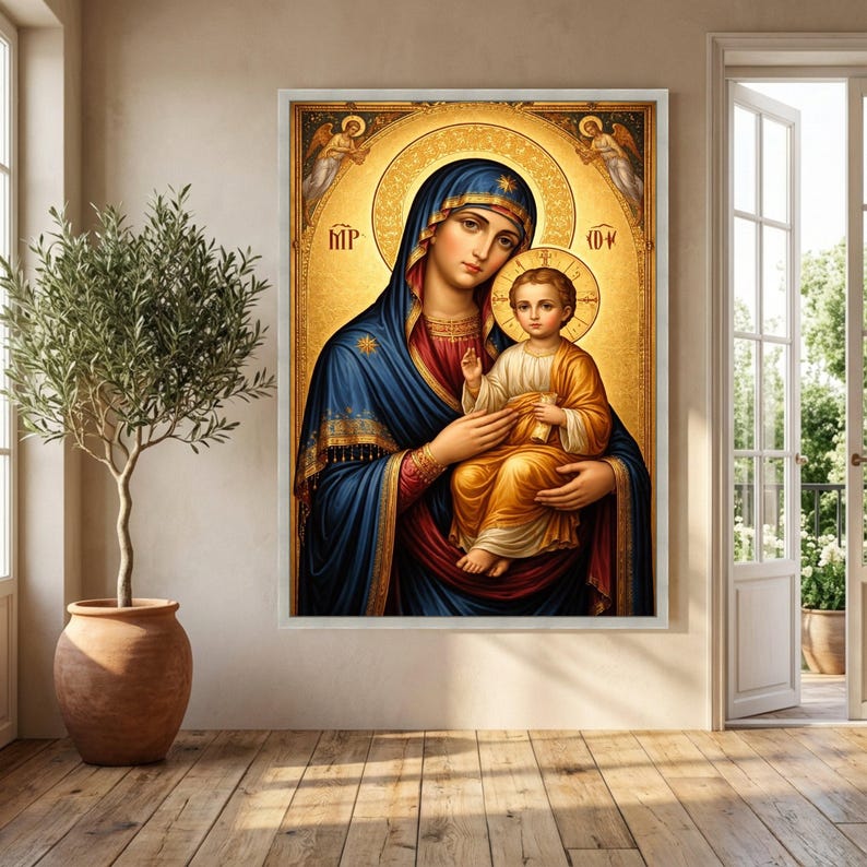 Virgin Mary and Infant Jesus Canvas, Religious Icon Wall Art, Christian ...