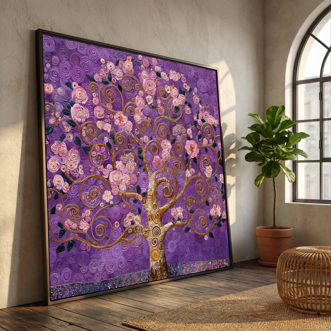 Gustav Klimt Style Tree of Life Canvas, Abstract Floral Wall Art ...