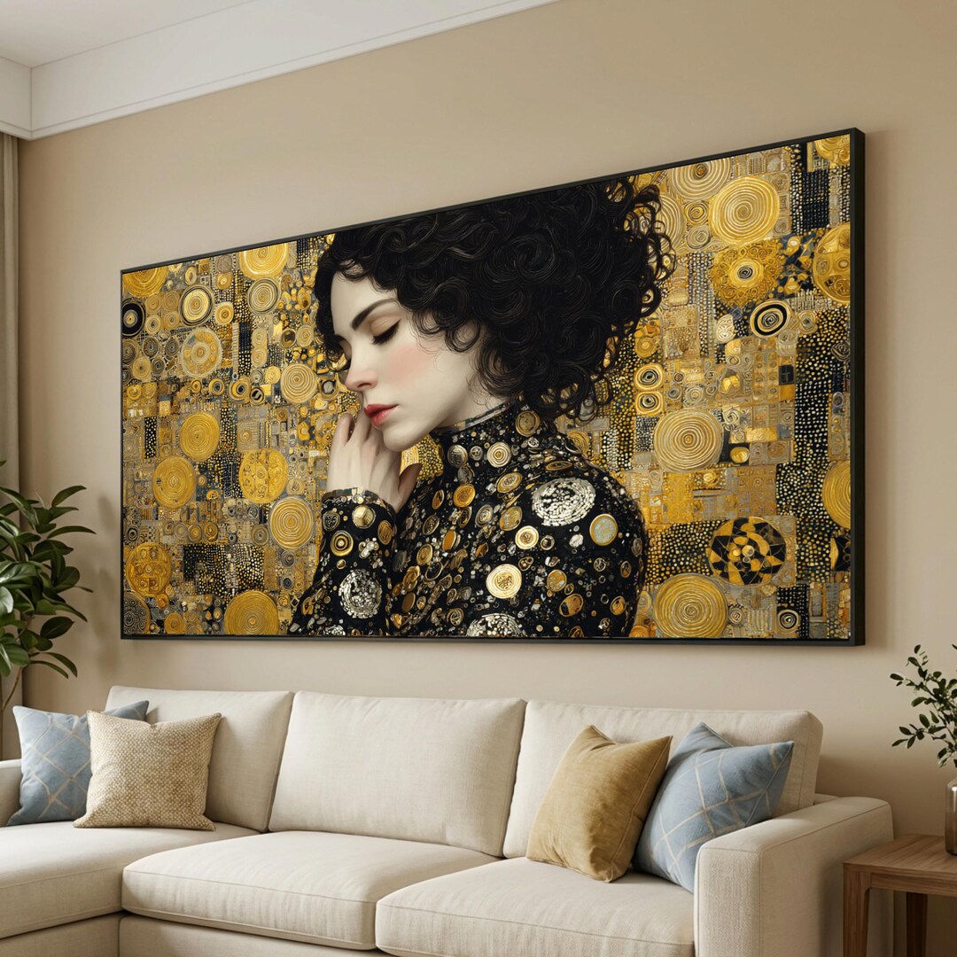 Gustav Klimt Portrait Canvas, Modern Gold Abstract Wall Art, Elegant ...