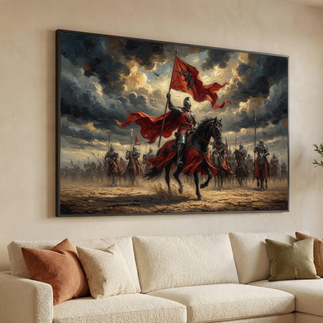 Medieval Knight Cavalry Canvas, Historic Battle Scene Wall Art, Warrior ...