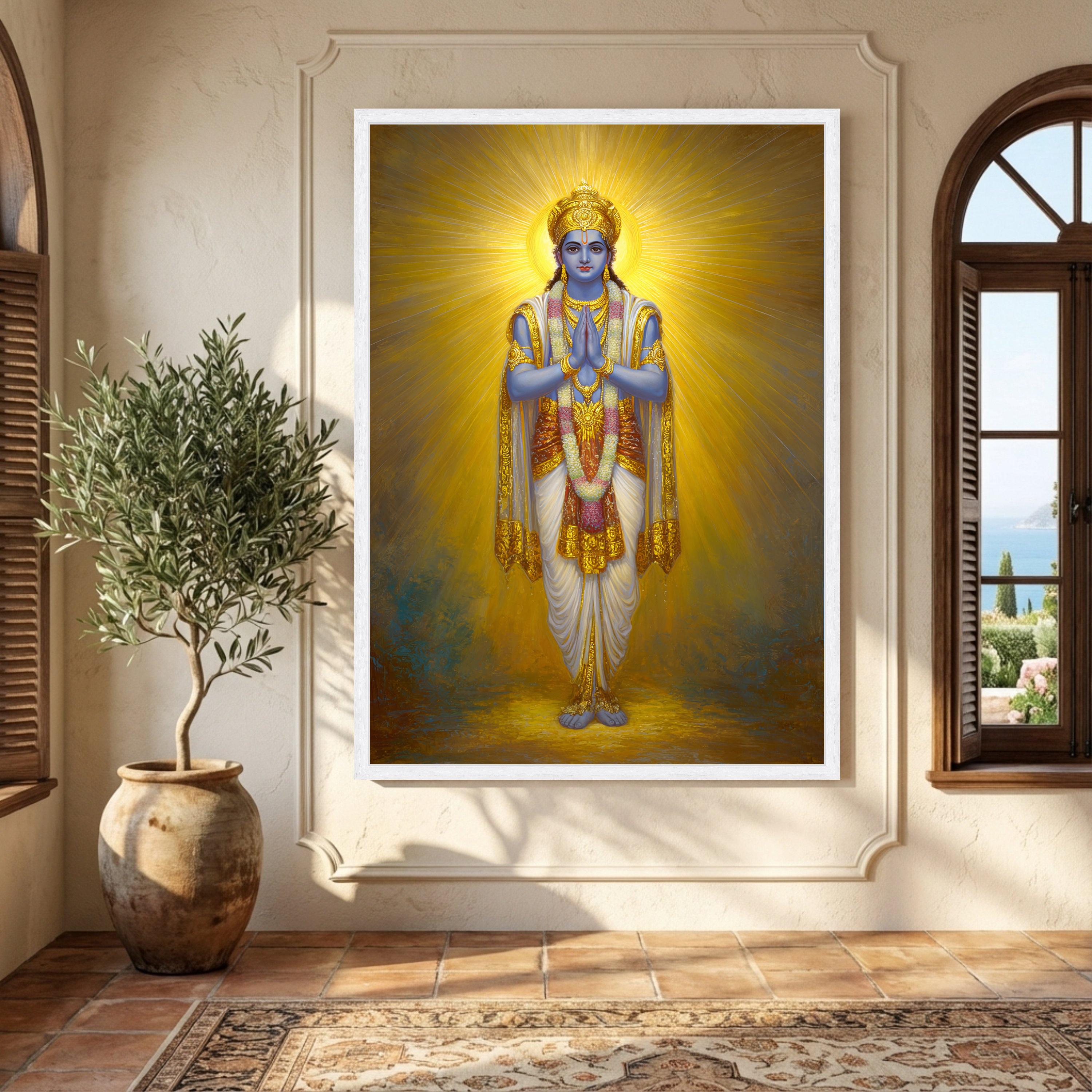 Lord Vishnu Blue Deity Canvas, Hindu God Wall Art, Spiritual Indian ...