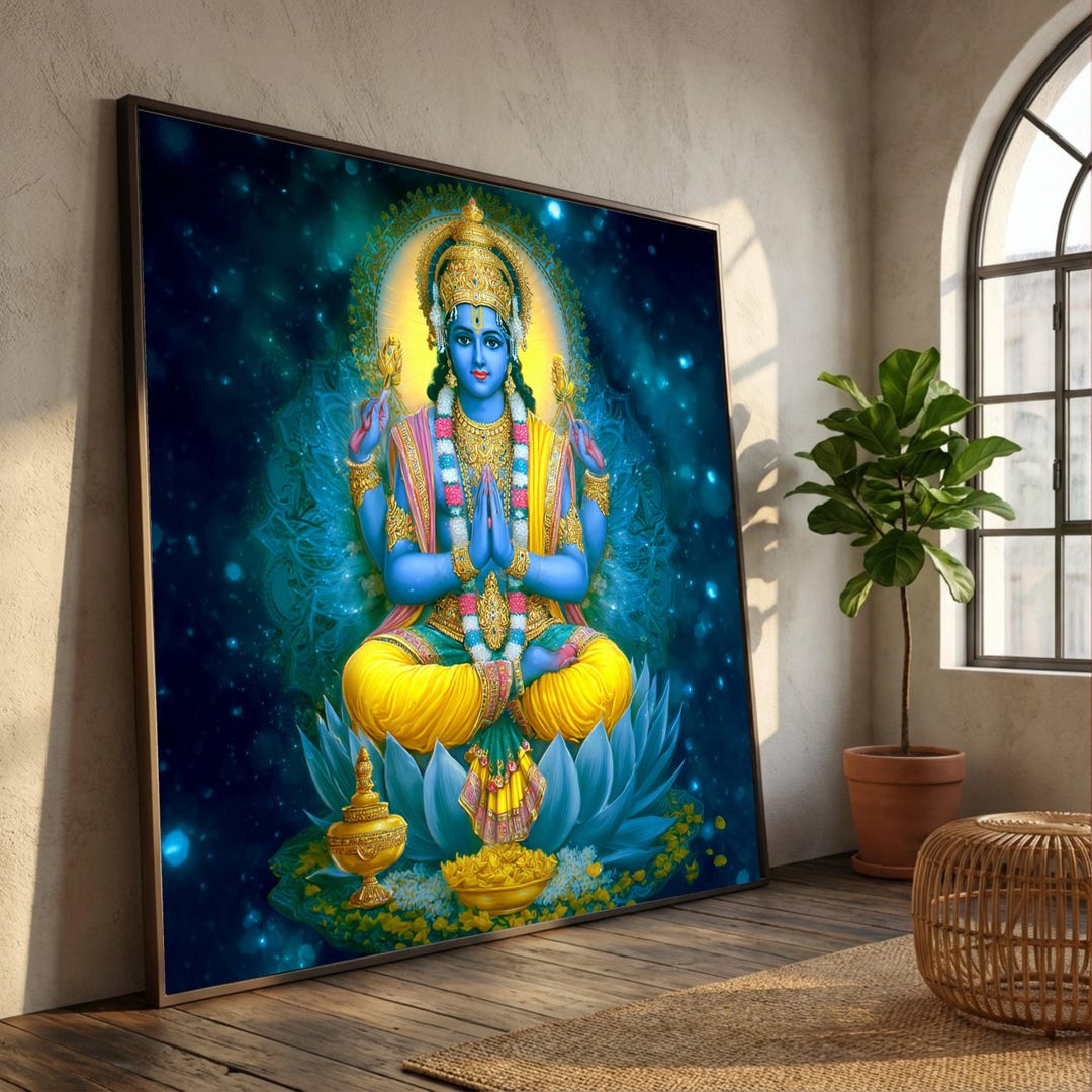 Lord Vishnu Blue God Canvas Wall Art, Hindu Deity Painting, Spiritual ...