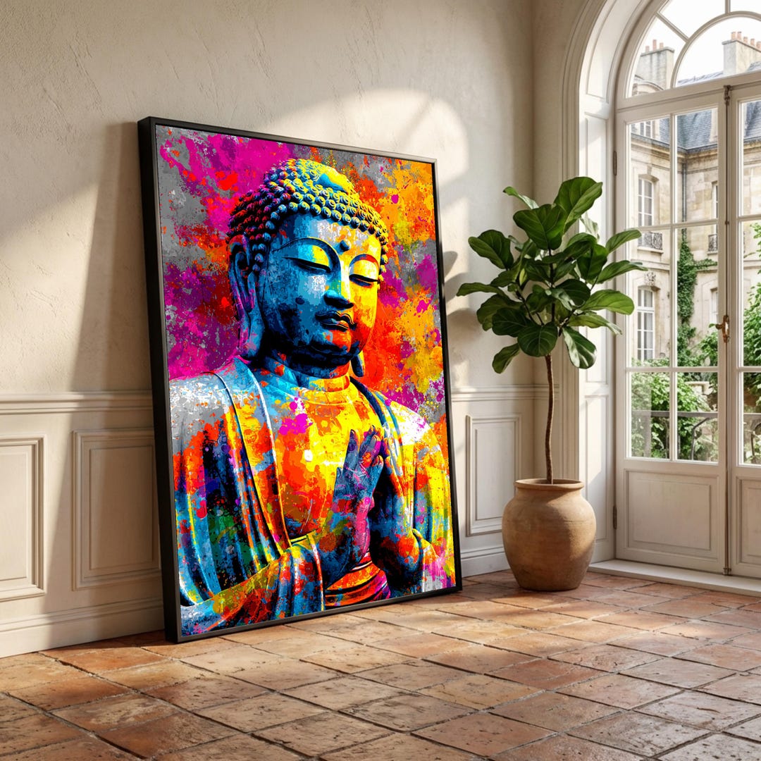 Vibrant Buddha Canvas Wall Art, Colorful Meditation Statue Painting ...