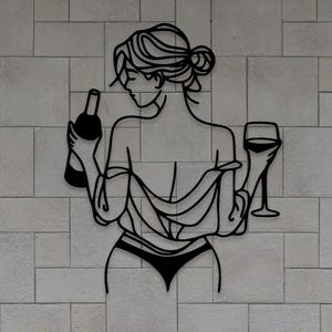 Arte lineal para mujeres cortado con láser (archivos SVG, DXF, PDF) / Arte lineal para vino (corte láser) / Corte CNC (enrutador) / Archivos digitales (descarga instantánea)