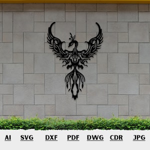 Art mural Phoenix découpé au laser Fichiers Svg Dxf Pdf | Fichier d'art Phoenix Découpe laser | Routeur de découpe CNC | Téléchargements instantanés de fichiers numériques