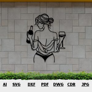 Frauen Körper Linie Kunst Laser Cut SVG Dxf Pdf Dateien | Wein Linie Kunst Lasercut Datei | CNC Schneidefräser | Digitale Dateien Instant Downloads