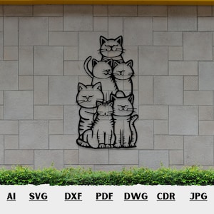 Cats Laser Cut Svg Dxf Pdf Files | Black Cat Wall Decor Vector File For Laser Cutting | CNC Cutting Router | Digital Files Instant Downloads