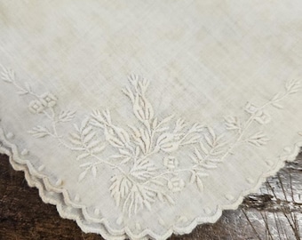 Antique Cotton Lace Handkerchief, 1890s Embroidered Monogram, Junk Journal Supply