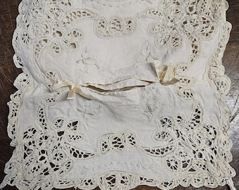 Antique French Linen Box Cover – Richelieu Embroidered Textile Case, Early 1900s