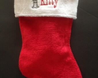 Personalized Cat Stocking Red and White Plush Christmas Stocking -FREE SHIPPING