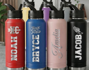 Personalized Cross Country Water Bottle, Custom Laser Engraved Stainless Steel XC Team Senior Gift