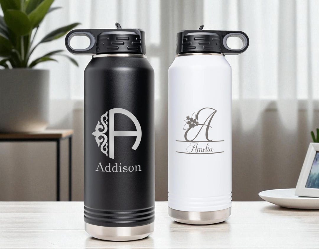 Personalized Monogram Stainless Steel Water Bottle: Custom Laser ...