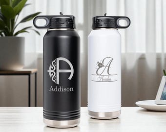 Personalized Monogram Stainless Steel Water Bottle: Custom Laser Engraved Tumbler Gift for You