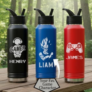 Personalized Gamer Water Bottle, Gaming Tumbler, Christmas Gift for Boys, Kids, Men