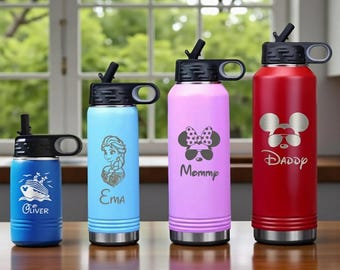 Custom Disney Water Bottle, Personalized Mickey Minnie Mouse Tumbler, First Family Disney Trip Cups