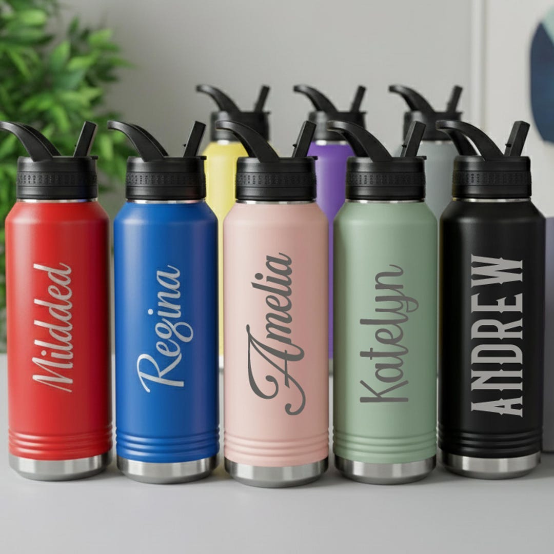 Personalized Water Bottle With Straw, Engraved Custom Name Tumbler ...