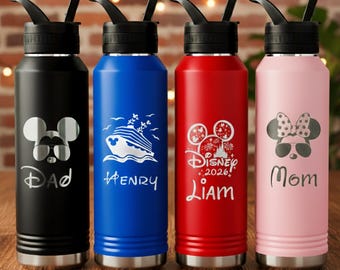 Personalized Disney Water Bottle, Mickey Minnie Disney Castle Cruise Engraved Stainless Steel Tumbler, Disney 2026 Family Cups
