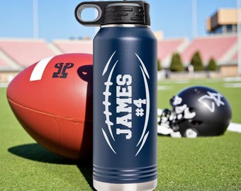 Personalized Sport Water Bottle, American Football Team Gift, Stainless Steel Tumbler with Straw