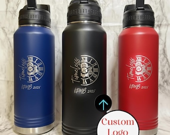 Personalized Water Bottle, Custom Logo Tumbler, Company Team Business School Logo Engraved Cup