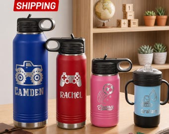 Personalized School Water Bottle, Custom Laser Engraved Stainless Steel Tumbler, Back to School Kids Tumbler