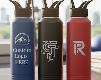 Personalized Water Bottle, Custom Logo Name Straw Lid Cup, Laser Engraved Insulated Steel Tumbler