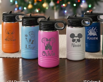 Custom Disney Water Bottle, Personalized Kids Tumbler with Name, First Family Disney Trip Laser Engraved Cup, Gift for Kids