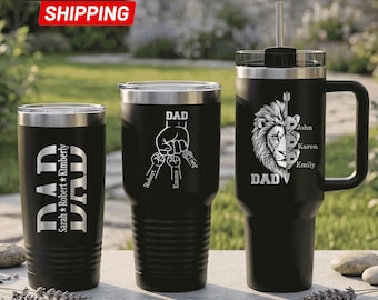 Personalized Dad Tumbler with Kids Names, Custom Engraved 20 30 32 40 oz Travel Mugs, Dad Grandpa Gift, Fathers Day Papa Cup