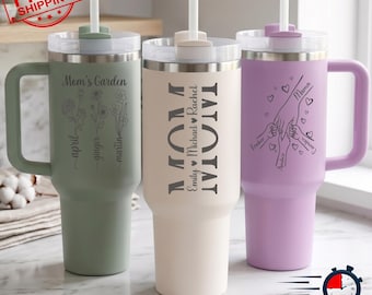 Personalized Mom Tumbler with Kids Names, 40oz Custom Engraved Cup, Mom Grandma Gift, Mothers Day Mama Coffee Mug