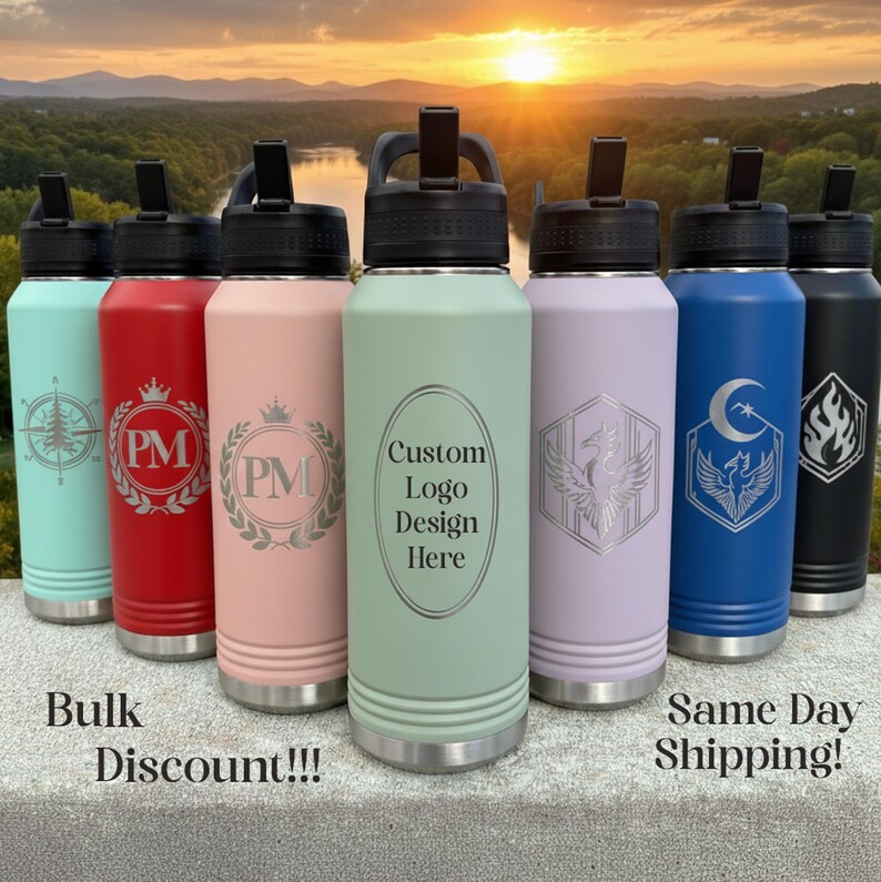 Personalized Water Bottle, Custom Logo Name Straw Lid Cup, Laser ...
