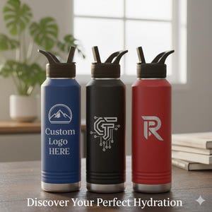 Personalized Water Bottle, Custom Logo Name Straw Lid Cup, Laser ...