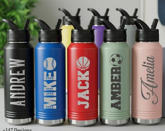 Personalized Sport Water Bottle, Custom Bulk Tumbler, Football Baseball Basketball Soccer Team Gift