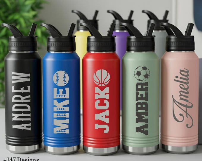 Personalized Sport Water Bottle, Custom Bulk Tumbler, Football Baseball Basketball Soccer Team Gift