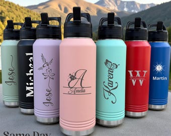Personalized Water Bottle, Custom Laser Engraved Stainless Steel Tumbler, Gift for Mom