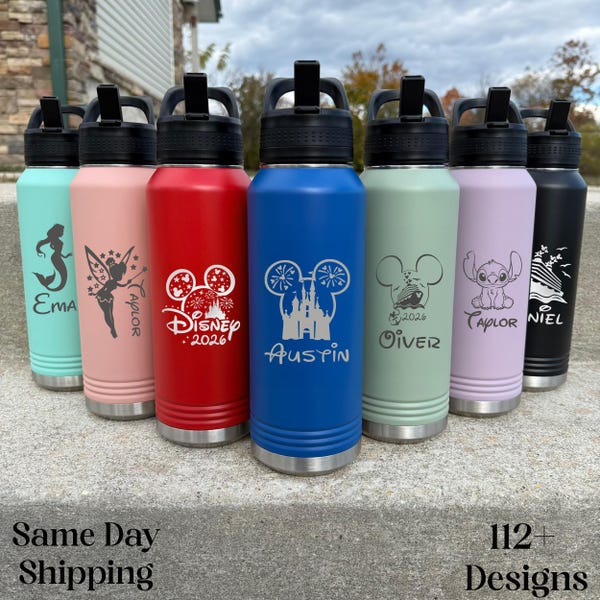 Custom Personalized Disney Water Bottle, Laser Engraved Stainless Steel Disney Trip Tumbler, Christmas Gift
