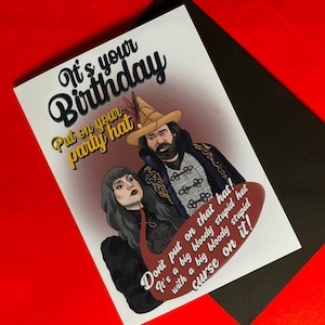 What We Do In The Shadows cursed hat inspired Birthday Card - TV, Humour, Birthday, Blank, SIZE C6 - Personalised Age -