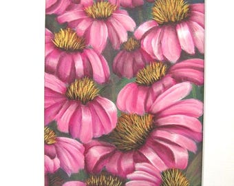 Original Coneflower Painting: Matted Floral Still Life, 8x10