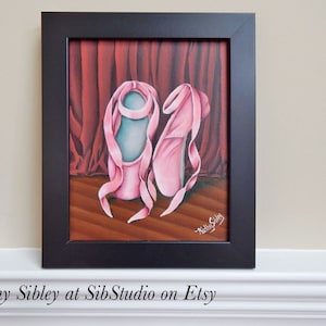 Ballet Slipper Painting,  Original Acrylic Painting ,  Framed, 10 x 12 inches, Shoe Painting, Ballet Shoe Painting, Ballet Home Decor Art