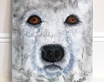Arctic Wolf Acrylic Painting, Original Snow Wolf Art on Canvas, 12 x 16 inches