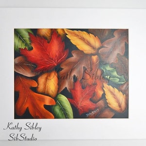 Fall Leaves Painting, Original Art, 8 x 10&quot;  Matted 11 x 14&quot;, Acrylic on Watercolor Paper, Autumn Leaves Painting, Fall Leaves Art, Leaf Art
