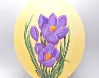 Purple Crocus Acrylic Painting: pring Floral on Oval Canvas, 8 x 10 inch, Gallery Wrapped Canvas