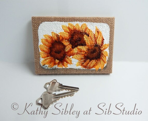 Sunflowers Burlap Painting Original Acrylic Painting 5 X 3 5 Etsy